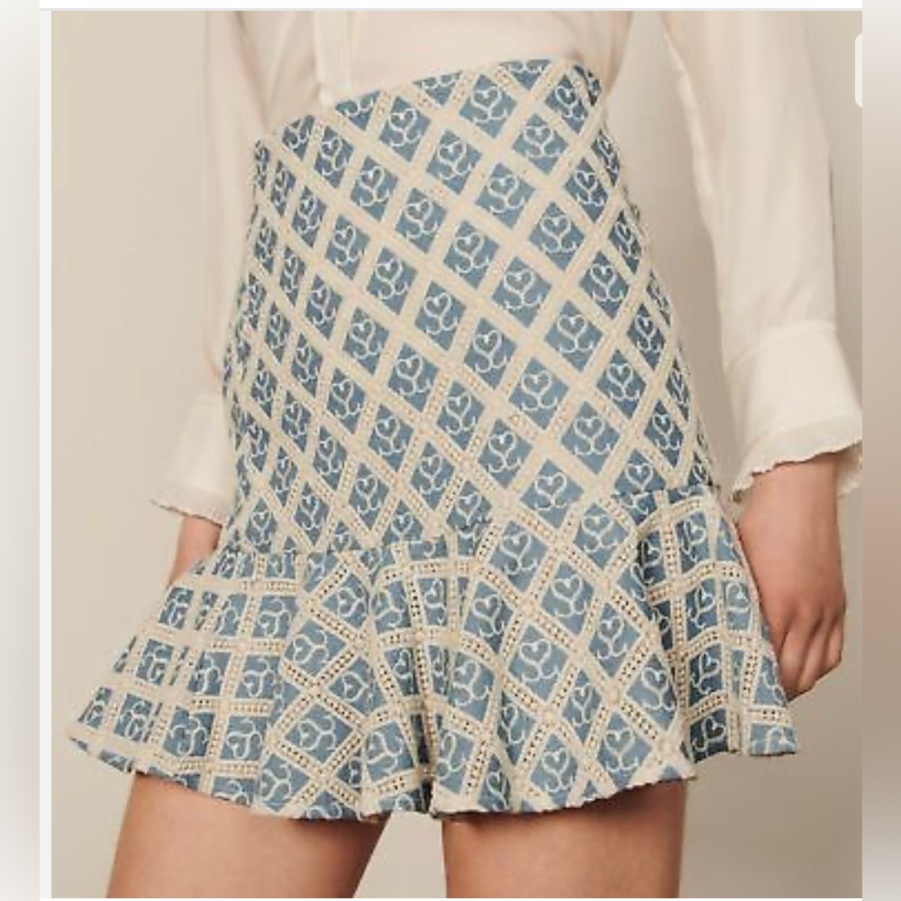 Sandro BLUE JEAN Women's Mafalda Monogram Flared Skirt, US 40